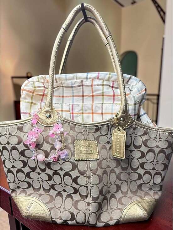 Coach Handbags - Coach Bleecker Signature Tote 12369 Khaki Gold Tattersall Y2K 2008
